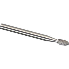 Made in USA - 6mm Cut Diam, 0.2362" Shank Diam, Oval Head Aluma Cut Burr - Carbide, 9.5mm LOC, 50mm OAL - Exact Tooling