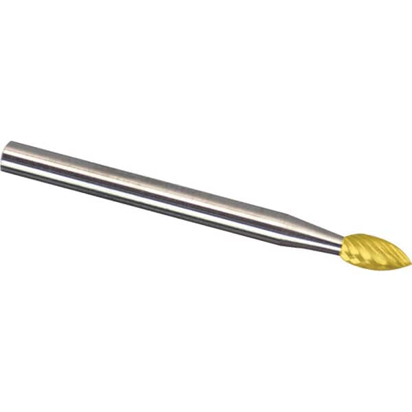 Made in USA - 6mm Cut Diam, 0.2362" Shank Diam, Tree Head Single Cut Burr - Carbide, 16mm LOC, 50mm OAL - Exact Tooling