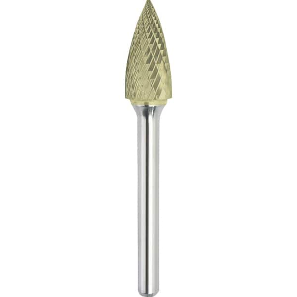 Made in USA - 1/2" Cut Diam, 0.2362" Shank Diam, Tree Head Double Cut Burr - Carbide, 25mm LOC, 70mm OAL - Exact Tooling