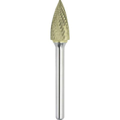 Made in USA - 5/16" Cut Diam, 1/4" Shank Diam, Tree Head Double Cut Burr - Carbide, 3/4" LOC, 2-1/2" OAL - Exact Tooling