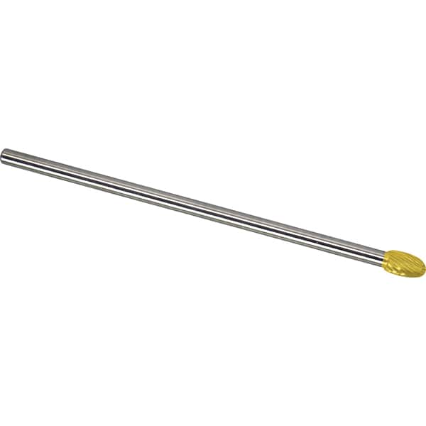 Made in USA - 6mm Cut Diam, 0.2362" Shank Diam, Oval Head Single Cut Burr - Carbide, 9.5mm LOC, 160mm OAL - Exact Tooling
