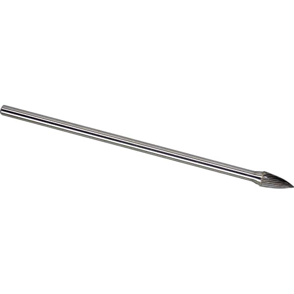 Made in USA - 1/4" Cut Diam, 1/4" Shank Diam, Tree Head Single Cut Burr - Carbide, 5/8" LOC, 6" OAL - Exact Tooling