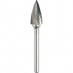 Made in USA - 1/2" Cut Diam, 0.2362" Shank Diam, Tree Head Single Cut Burr - Carbide, 25mm LOC, 70mm OAL - Exact Tooling