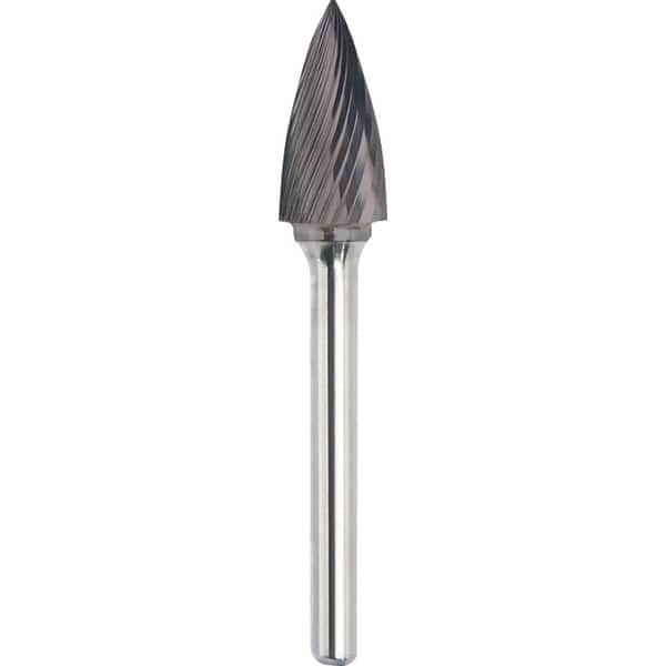 Made in USA - 6.3mm Cut Diam, 0.1181" Shank Diam, Tree Head Single Cut Burr - Carbide, 12.7mm LOC, 50mm OAL - Exact Tooling