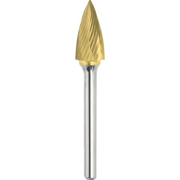 Made in USA - 8mm Cut Diam, 0.2362" Shank Diam, Tree Head Single Cut Burr - Carbide, 19mm LOC, 64mm OAL - Exact Tooling