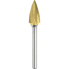 Made in USA - 5/8" Cut Diam, 1/4" Shank Diam, Tree Head Single Cut Burr - Carbide, 1" LOC, 2-3/4" OAL - Exact Tooling