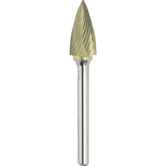 Made in USA - 9.5mm Cut Diam, 0.2362" Shank Diam, Tree Head Single Cut Burr - Carbide, 19mm LOC, 64mm OAL - Exact Tooling