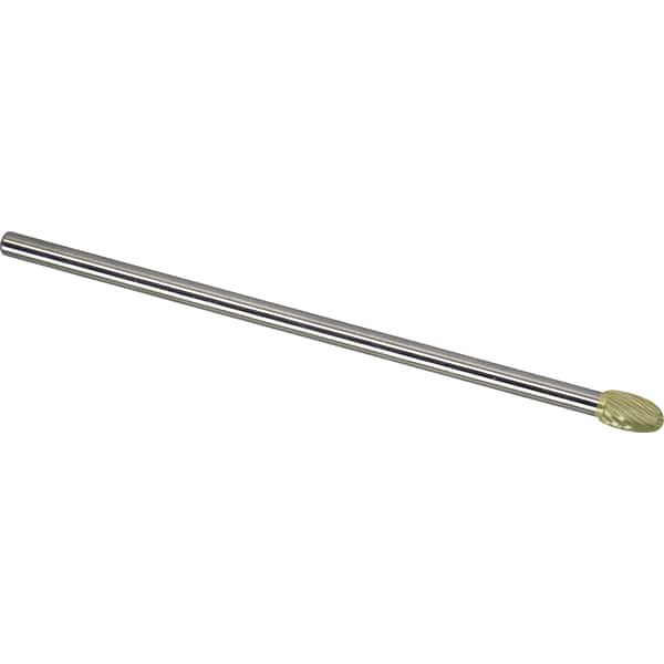 Made in USA - 9.5mm Cut Diam, 0.2362" Shank Diam, Oval Head Single Cut Burr - Carbide, 16mm LOC, 166mm OAL - Exact Tooling