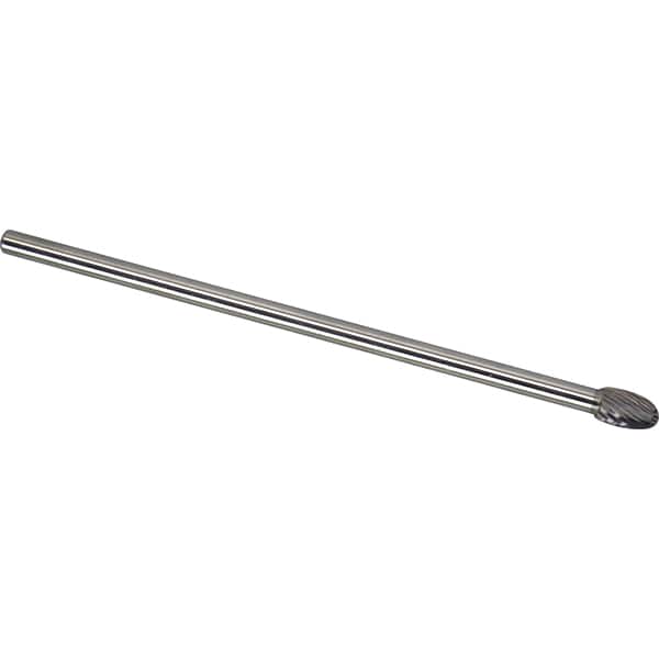 Made in USA - 6mm Cut Diam, 0.2362" Shank Diam, Oval Head Single Cut Burr - Carbide, 9.5mm LOC, 160mm OAL - Exact Tooling