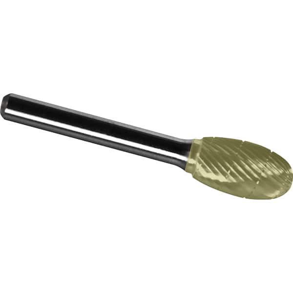Made in USA - 6.3mm Cut Diam, 0.1181" Shank Diam, Oval Head Chipbreaker Cut Burr - Carbide, 9.5mm LOC, 47mm OAL - Exact Tooling