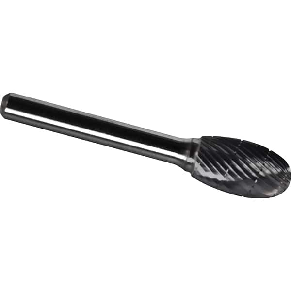Made in USA - 6.3mm Cut Diam, 0.1181" Shank Diam, Oval Head Chipbreaker Cut Burr - Carbide, 9.5mm LOC, 47mm OAL - Exact Tooling