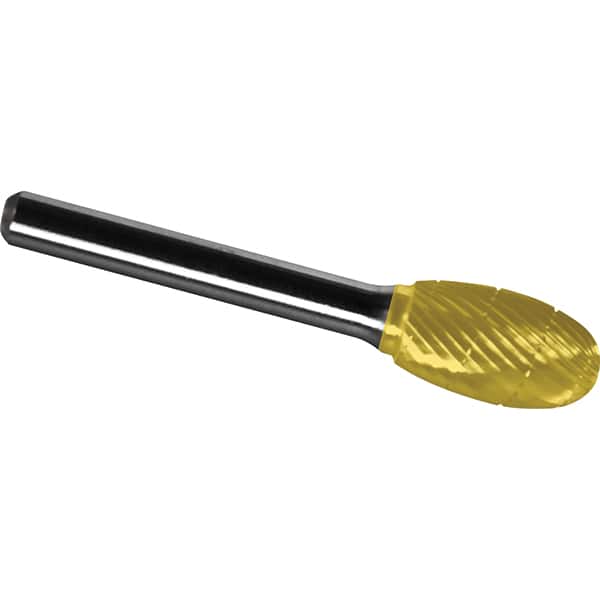 Made in USA - 9.5mm Cut Diam, 0.2362" Shank Diam, Oval Head Chipbreaker Cut Burr - Carbide, 16mm LOC, 61mm OAL - Exact Tooling