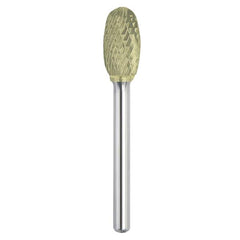 Made in USA - 6.3mm Cut Diam, 0.1181" Shank Diam, Oval Head Double Cut Burr - Carbide, 9.5mm LOC, 47mm OAL - Exact Tooling