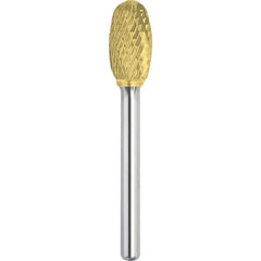 Made in USA - 6.3mm Cut Diam, 0.1181" Shank Diam, Oval Head Double Cut Burr - Carbide, 9.5mm LOC, 47mm OAL - Exact Tooling