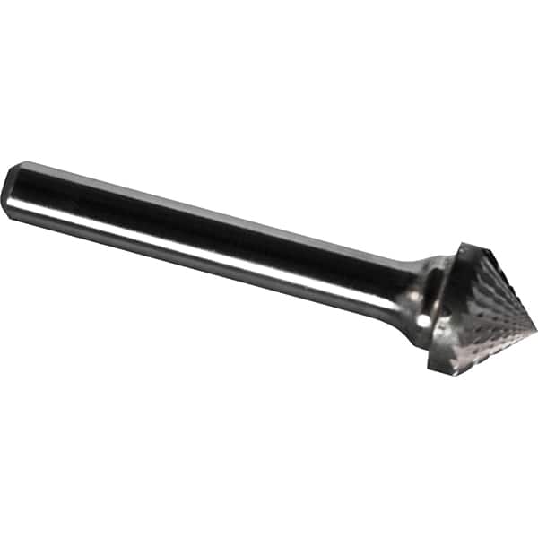 Made in USA - 7/16" Cut Diam, 1/4" Shank Diam, Cone Head Diamond Cut Burr - Carbide, 1/4" LOC, 2" OAL - Exact Tooling