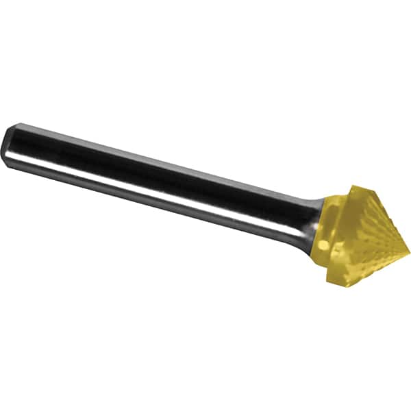 Made in USA - 9.5mm Cut Diam, 0.2362" Shank Diam, Cone Head Diamond Cut Burr - Carbide, 4.7mm LOC, 49.7mm OAL - Exact Tooling