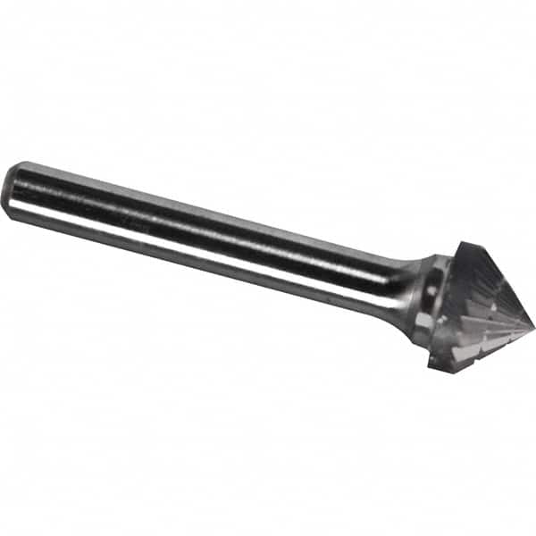 Made in USA - 7/16" Cut Diam, 1/4" Shank Diam, Cone Head Chipbreaker Cut Burr - Carbide, 1/4" LOC, 2" OAL - Exact Tooling