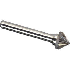 Made in USA - 1" Cut Diam, 1/4" Shank Diam, Cone Head Single Cut Burr - Carbide, 1/2" LOC, 2-1/4" OAL - Exact Tooling