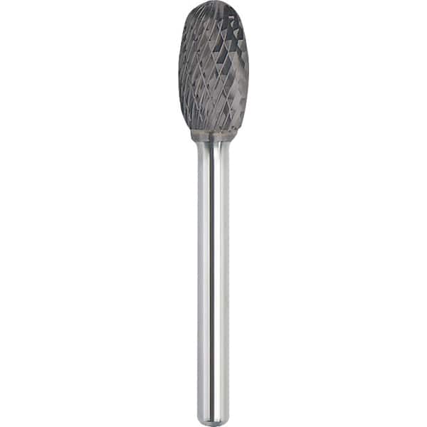 Made in USA - 6.3mm Cut Diam, 0.1181" Shank Diam, Oval Head Double Cut Burr - Carbide, 9.5mm LOC, 47mm OAL - Exact Tooling