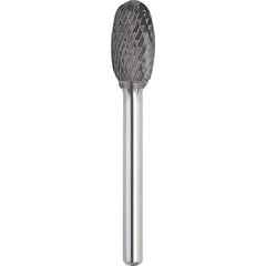 Made in USA - 9.5mm Cut Diam, 0.2362" Shank Diam, Oval Head Double Cut Burr - Carbide, 16mm LOC, 60mm OAL - Exact Tooling