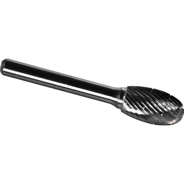 Made in USA - 9.5mm Cut Diam, 0.2362" Shank Diam, Oval Head Chipbreaker Cut Burr - Carbide, 16mm LOC, 60mm OAL - Exact Tooling