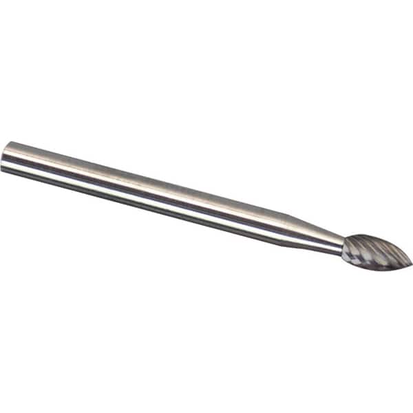 Made in USA - 6mm Cut Diam, 0.2362" Shank Diam, Tree Head Diamond Cut Burr - Carbide, 16mm LOC, 50mm OAL - Exact Tooling