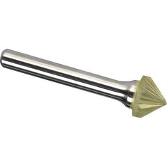 Made in USA - 1" Cut Diam, 1/4" Shank Diam, Cone Head Single Cut Burr - Carbide, 1/2" LOC, 2-1/4" OAL - Exact Tooling
