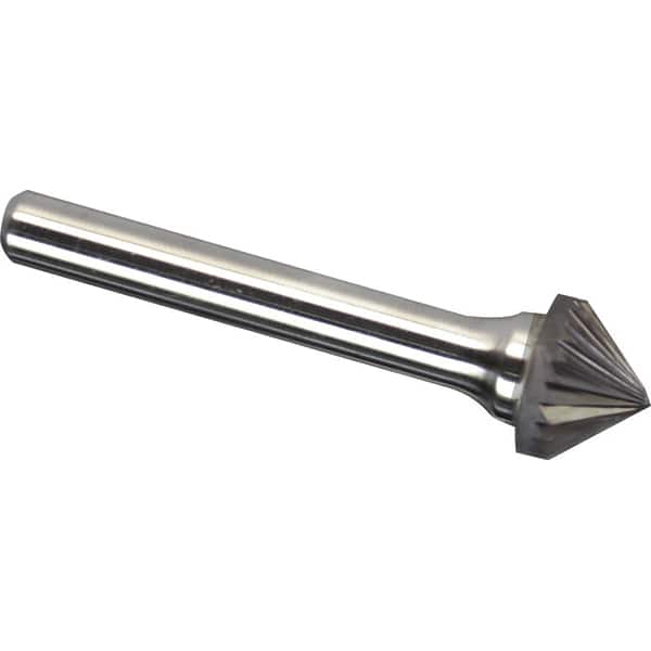 Made in USA - 7/16" Cut Diam, 1/4" Shank Diam, Cone Head Single Cut Burr - Carbide, 1/4" LOC, 2" OAL - Exact Tooling