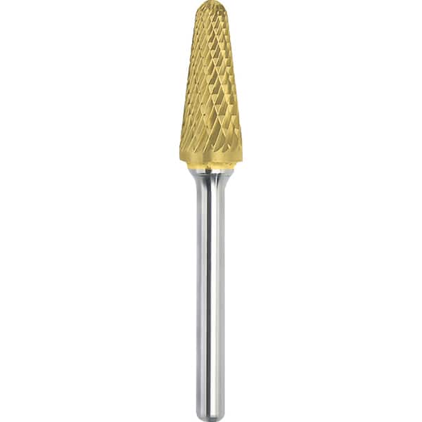 Made in USA - 1/2" Cut Diam, 0.2362" Shank Diam, Cone Head Double Cut Burr - Carbide, 28mm LOC, 73mm OAL - Exact Tooling