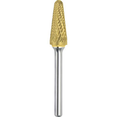 Made in USA - 9.5mm Cut Diam, 0.2362" Shank Diam, Cone Head Double Cut Burr - Carbide, 27mm LOC, 71mm OAL - Exact Tooling