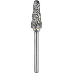 Made in USA - 9.5mm Cut Diam, 0.2362" Shank Diam, Cone Head Double Cut Burr - Carbide, 27mm LOC, 71mm OAL - Exact Tooling