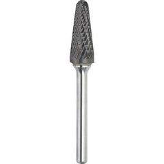 Made in USA - 5/8" Cut Diam, 1/4" Shank Diam, Cone Head Double Cut Burr - Carbide, 1-3/16" LOC, 2-15/16" OAL - Exact Tooling