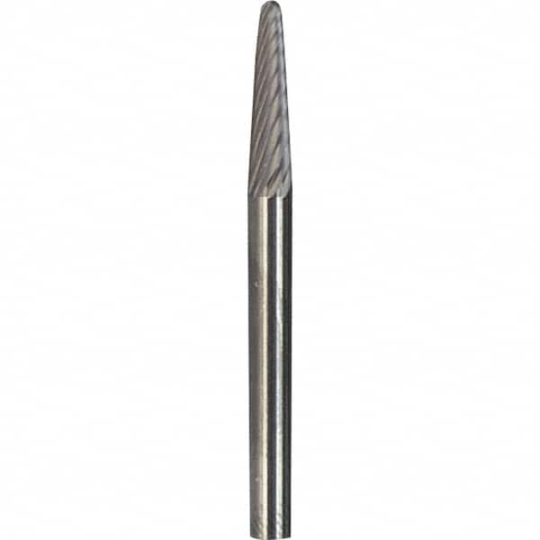Made in USA - 6mm Cut Diam, 0.2362" Shank Diam, Cone Head Diamond Cut Burr - Carbide, 16mm LOC, 50mm OAL - Exact Tooling