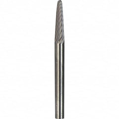 Made in USA - 6mm Cut Diam, 0.2362" Shank Diam, Cone Head Diamond Cut Burr - Carbide, 16mm LOC, 50mm OAL - Exact Tooling