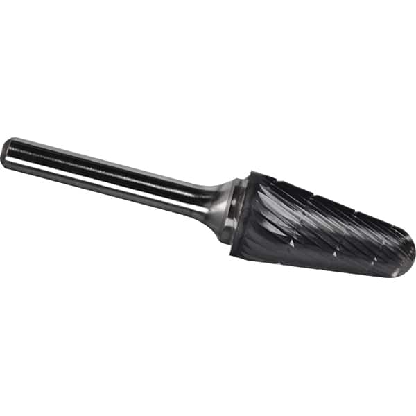Made in USA - 1/2" Cut Diam, 1/4" Shank Diam, Cone Head Chipbreaker Cut Burr - Carbide, 1-1/8" LOC, 2-7/8" OAL - Exact Tooling