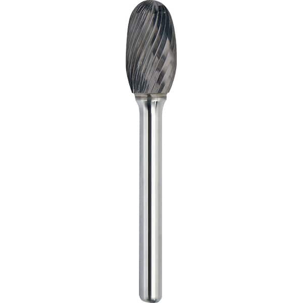 Made in USA - 5/8" Cut Diam, 1/4" Shank Diam, Oval Head Single Cut Burr - Carbide, 1" LOC, 2-3/4" OAL - Exact Tooling
