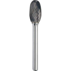 Made in USA - 5/8" Cut Diam, 1/4" Shank Diam, Oval Head Single Cut Burr - Carbide, 1" LOC, 2-3/4" OAL - Exact Tooling