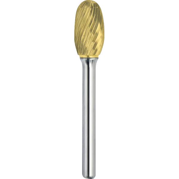 Made in USA - 9.5mm Cut Diam, 0.2362" Shank Diam, Oval Head Single Cut Burr - Carbide, 16mm LOC, 61mm OAL - Exact Tooling