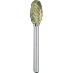 Made in USA - 5/8" Cut Diam, 1/4" Shank Diam, Oval Head Single Cut Burr - Carbide, 1" LOC, 2-3/4" OAL - Exact Tooling