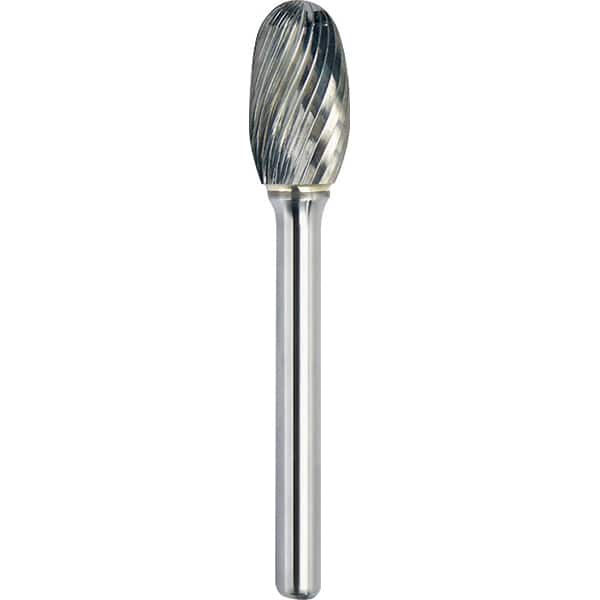 Made in USA - 5/8" Cut Diam, 1/4" Shank Diam, Oval Head Single Cut Burr - Carbide, 1" LOC, 2-3/4" OAL - Exact Tooling
