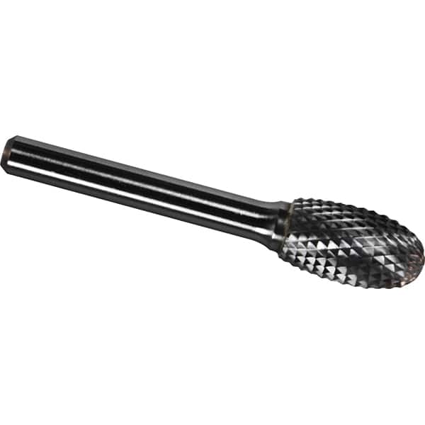 Made in USA - 6.3mm Cut Diam, 0.1181" Shank Diam, Oval Head Diamond Cut Burr - Carbide, 9.5mm LOC, 47mm OAL - Exact Tooling