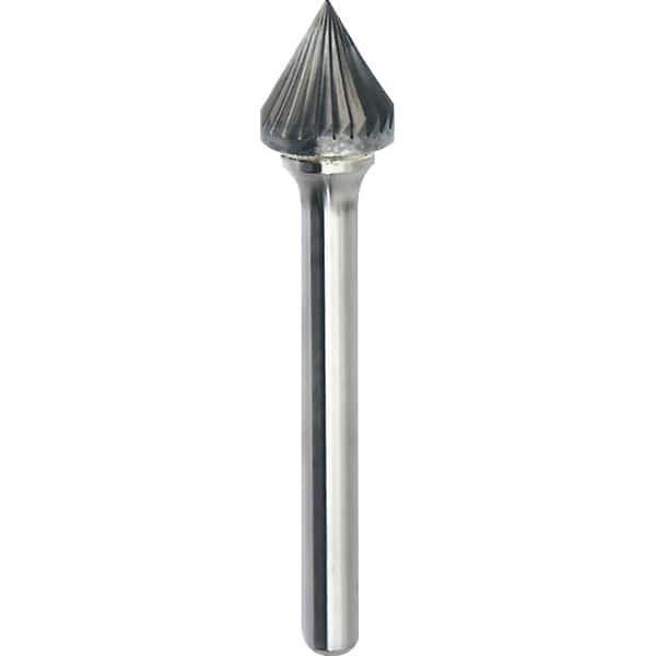 Made in USA - 1/2" Cut Diam, 0.2362" Shank Diam, Cone Head Single Cut Burr - Carbide, 11mm LOC, 56mm OAL - Exact Tooling