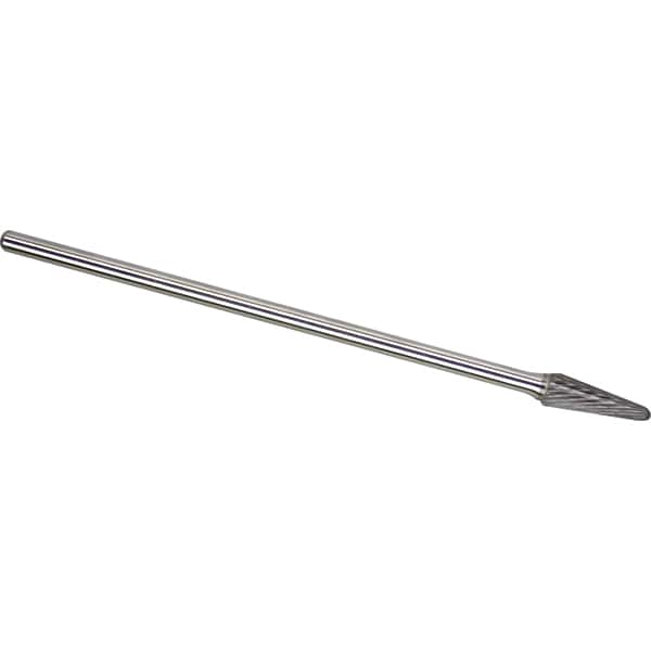 Made in USA - 9.5mm Cut Diam, 0.2362" Shank Diam, Cone Head Single Cut Burr - Carbide, 27mm LOC, 177mm OAL - Exact Tooling