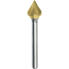 Made in USA - 1" Cut Diam, 1/4" Shank Diam, Cone Head Single Cut Burr - Carbide, 15/16" LOC, 2-9/16" OAL - Exact Tooling