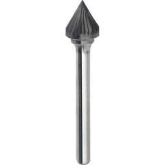 Made in USA - 5/8" Cut Diam, 1/4" Shank Diam, Cone Head Single Cut Burr - Carbide, 9/16" LOC, 2-5/16" OAL - Exact Tooling