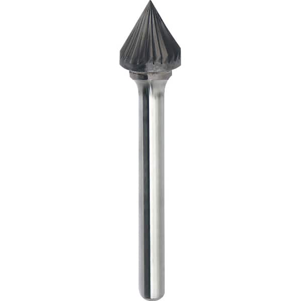 Made in USA - 9.5mm Cut Diam, 0.2362" Shank Diam, Cone Head Single Cut Burr - Carbide, 8mm LOC, 53mm OAL - Exact Tooling