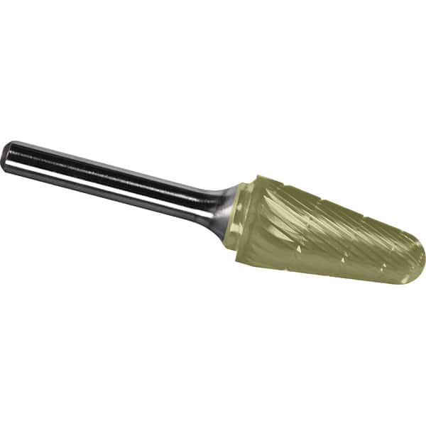 Made in USA - 8mm Cut Diam, 0.2362" Shank Diam, Cone Head Chipbreaker Cut Burr - Carbide, 22mm LOC, 67mm OAL - Exact Tooling