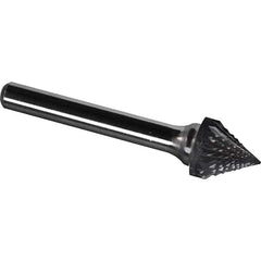 Made in USA - 1" Cut Diam, 1/4" Shank Diam, Cone Head Diamond Cut Burr - Carbide, 15/16" LOC, 2-9/16" OAL - Exact Tooling