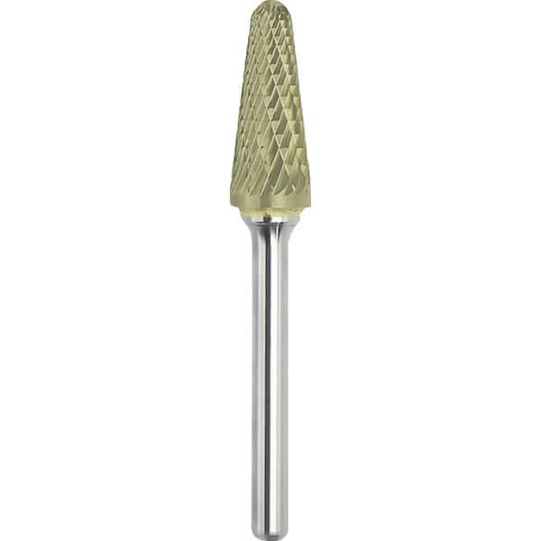 Made in USA - 5/16" Cut Diam, 1/4" Shank Diam, Cone Head Double Cut Burr - Carbide, 7/8" LOC, 2-5/8" OAL - Exact Tooling