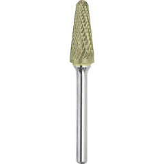 Made in USA - 5/8" Cut Diam, 1/4" Shank Diam, Cone Head Double Cut Burr - Carbide, 1-3/16" LOC, 2-15/16" OAL - Exact Tooling